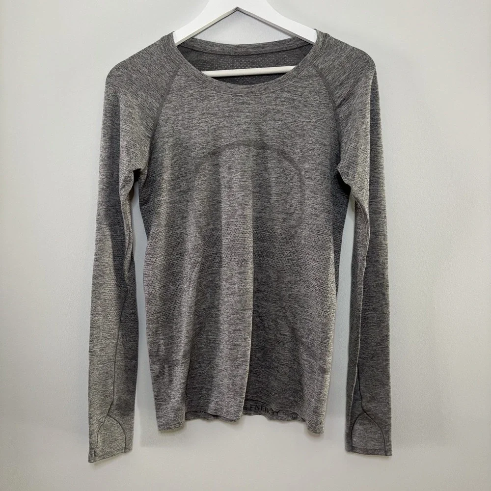 Lululemon Swiftly Shirt Womens 8 Gray Long Sleeve Thumb Holes Crew Neck‎ Gym Run